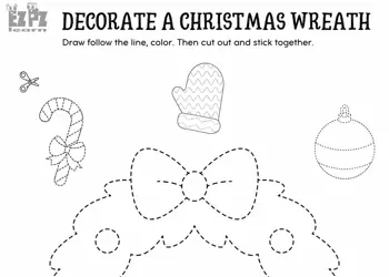 Printable Cut and Paste Decorate a Christmas Wreath - Fun Holiday Craft for Kids